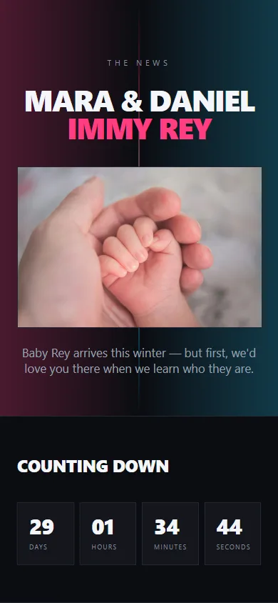 Split invitation design on a phone